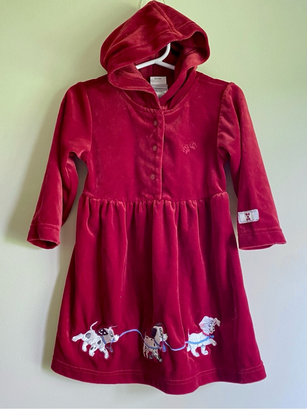 Vintage Disney 101 Dalmations Red Velvet Embroidered Dress 12m